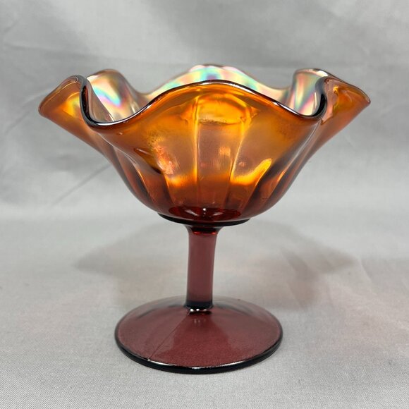 Vtg Fenton Carnival Stippled Rays Art Glass Comport Compote Amethyst Purple - Picture 5 of 16